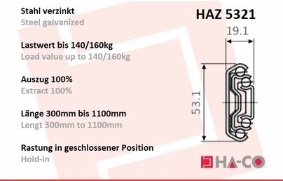 Schwerlastschiene Vollauszug HA-CO HAZ5321 Accuride DZ5321 Highlights DE EN